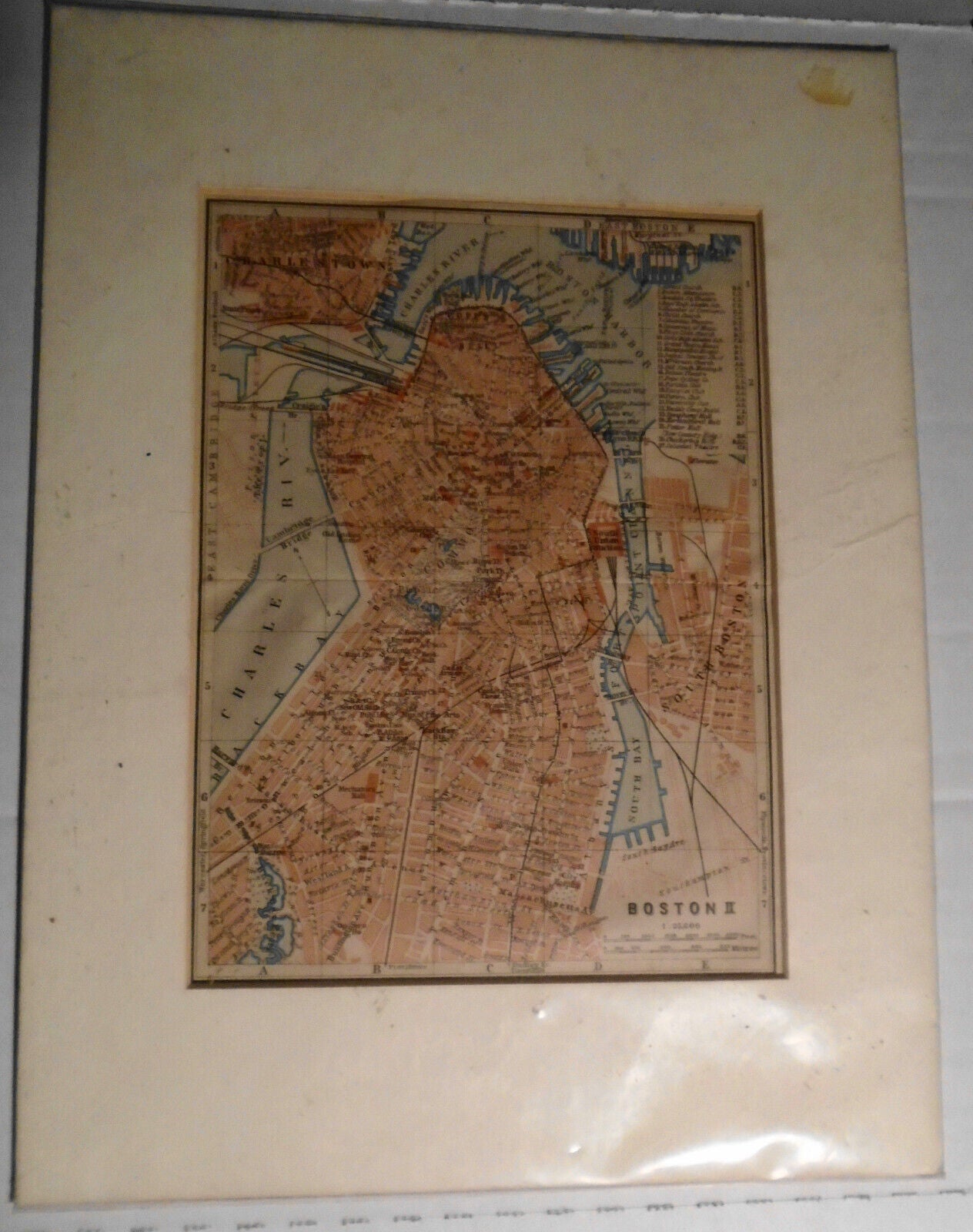 Boston 1909 original antique map. Lithograph. Baedeker / Wagner Debes