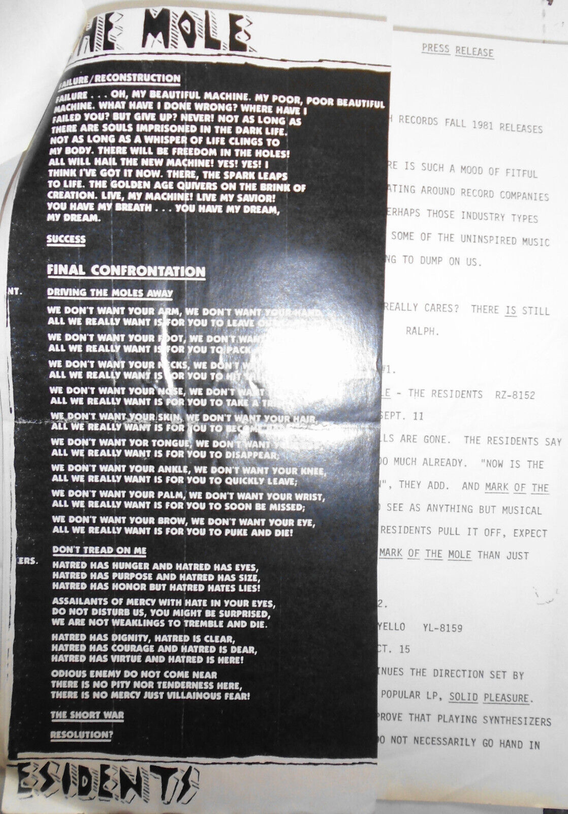 Jay Clem SIGNED letter 1981 & attachments - original member of The Residents.