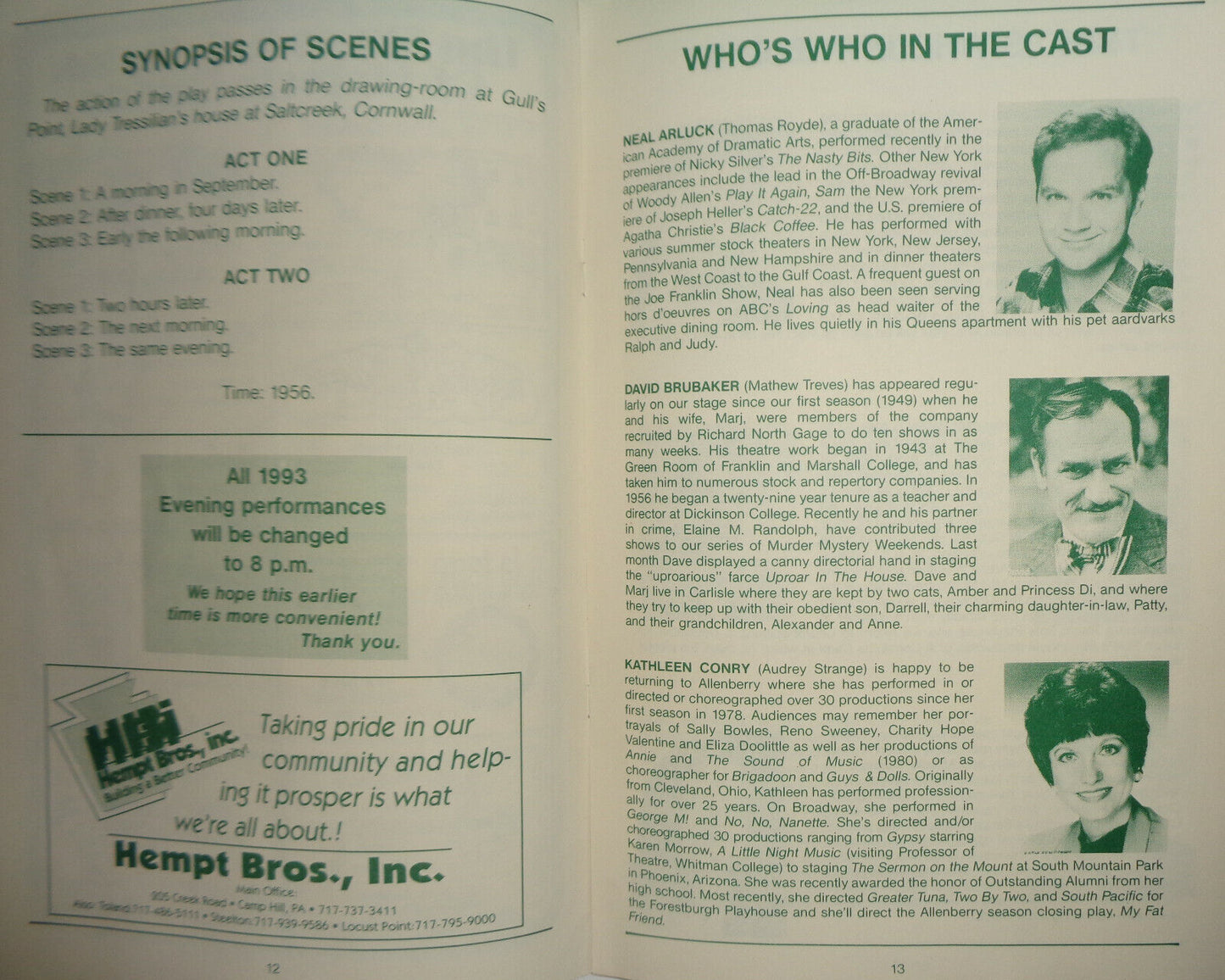 Agatha Christie's Towards Zero - Allenberry Playgoer Souvenir Program - 1992