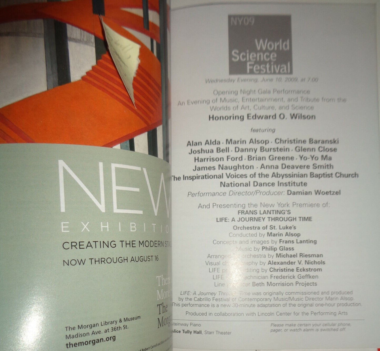 HONORING EDWARD O. WILSON, WORLD SCIENCE FESTIVAL 2009 - PLAYBILL, ETC - 4 ITEMS