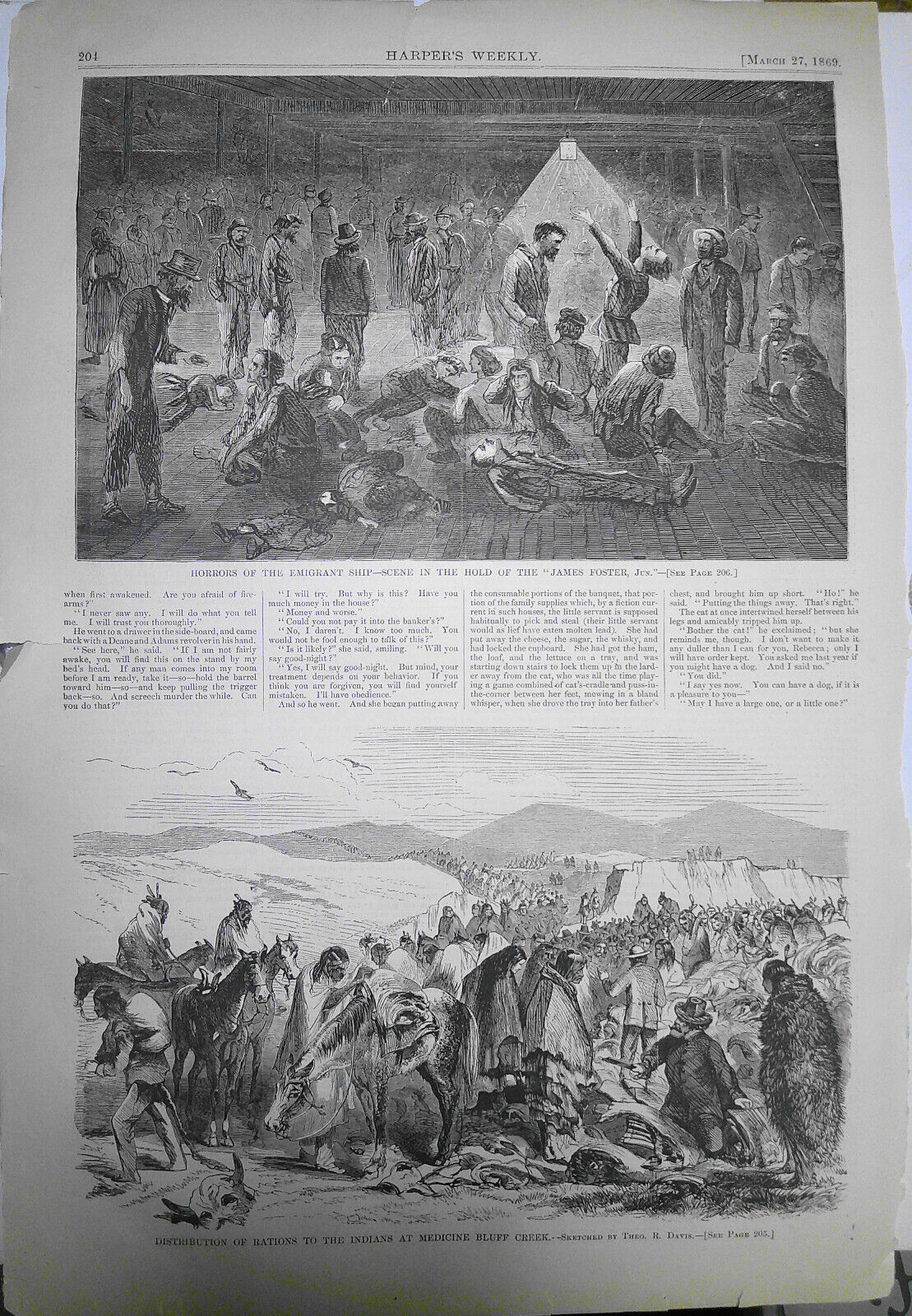 Rations for Indians + Horrors of Emigrant Ship. Harper's Weekly, March 27, 1869