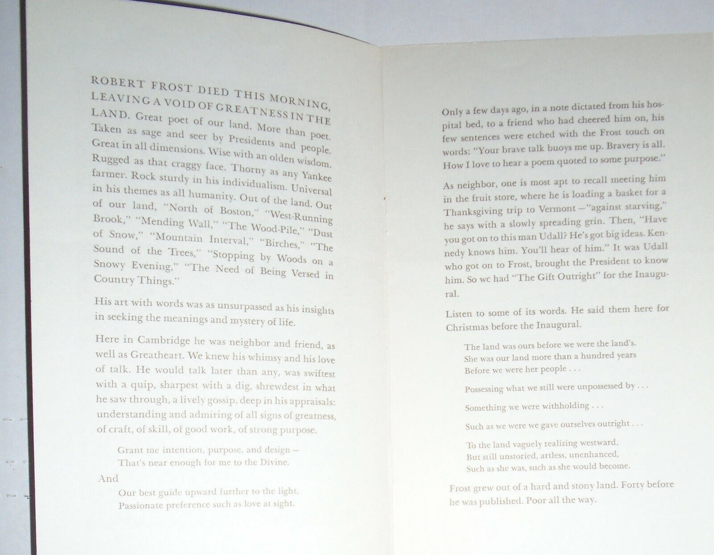 Robert Frost 1874 - 1963, by Louis M. Lyons -- pamphlet text of radio broadcast