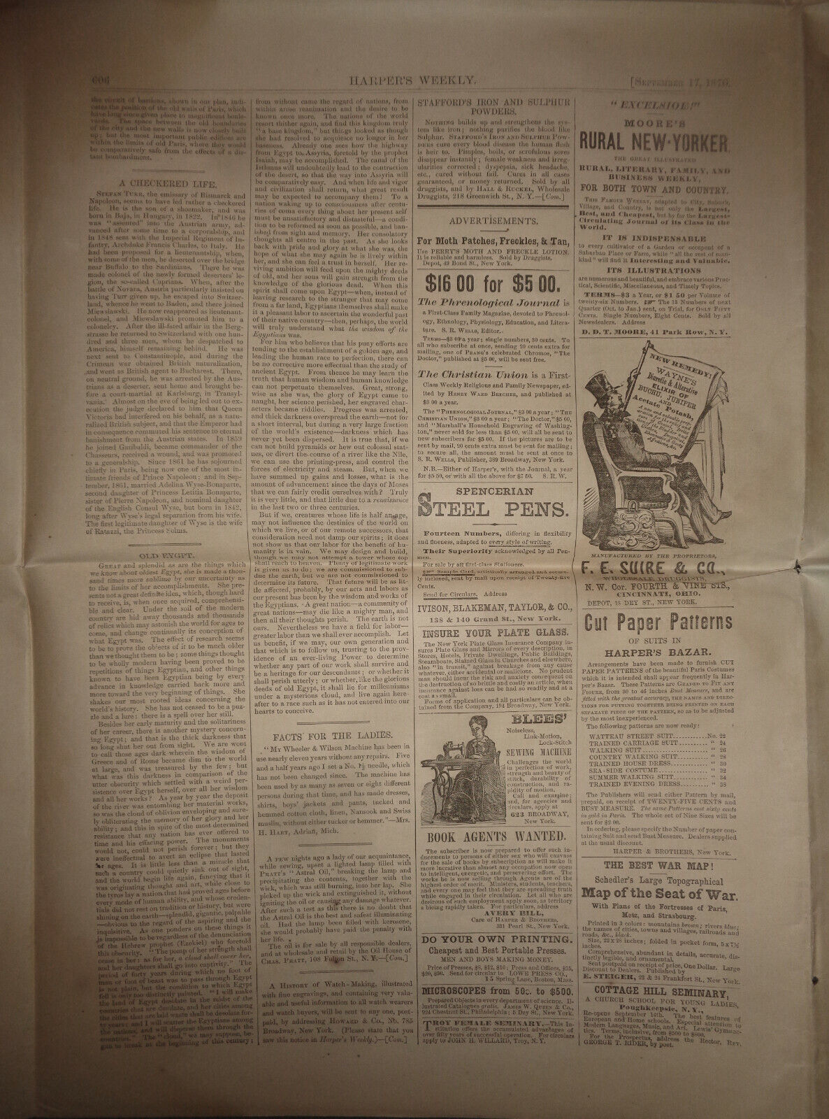HARPER'S WEEKLY SEPTEMBER 17, 1870 - FORTIFICATIONS OF PARIS; PRUSSIANS; ICELAND