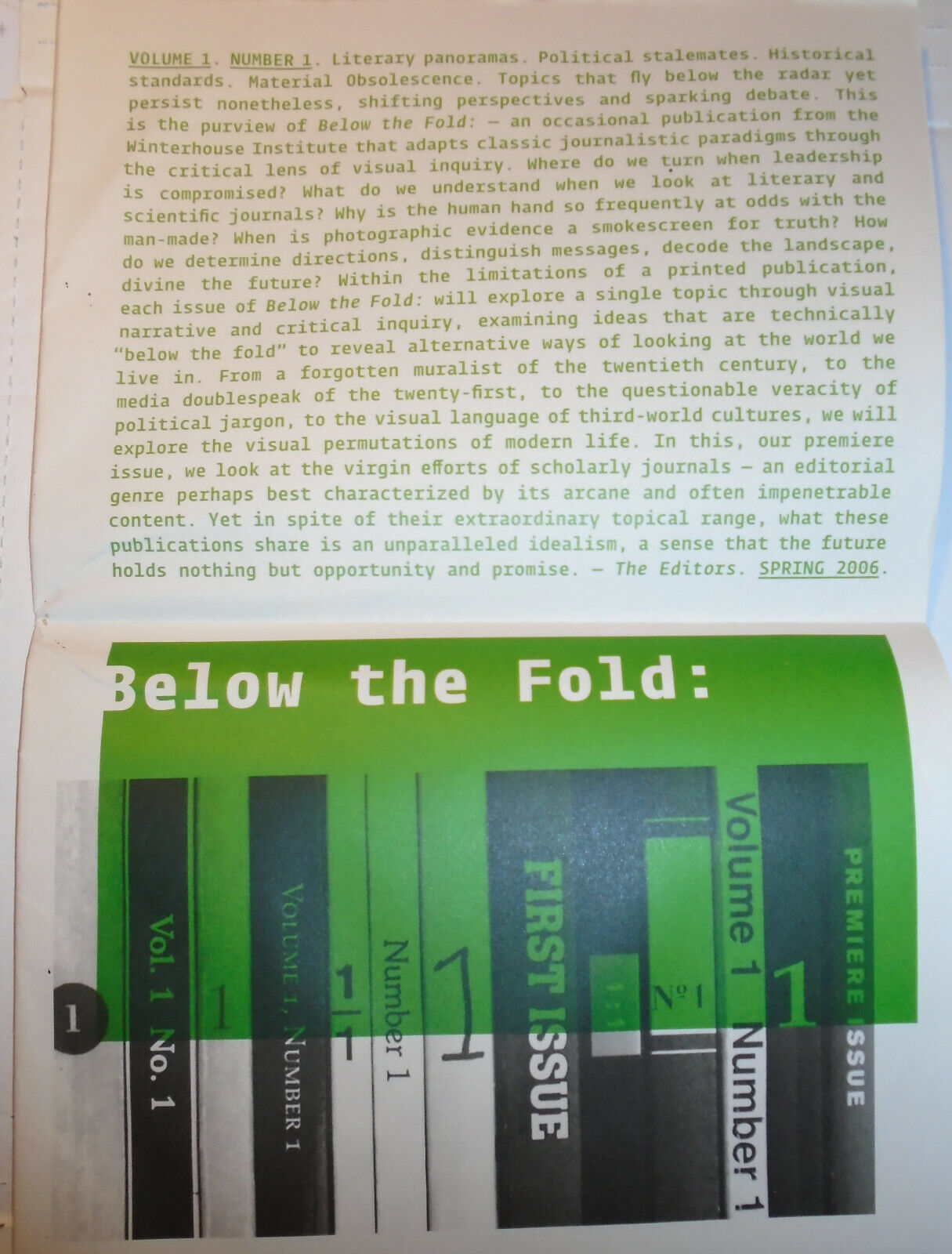 Below The Fold - Premiere Issue - Volume 1, Number 1, Spring 2006 - Winterhouse