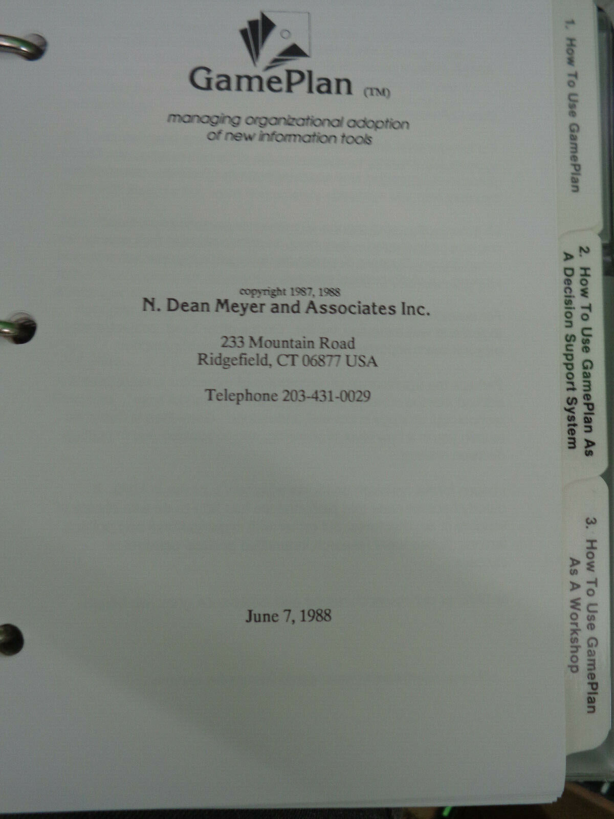 GamePlan by N Dean Meyer Assocs 1988 - IBM - Management of new information tools