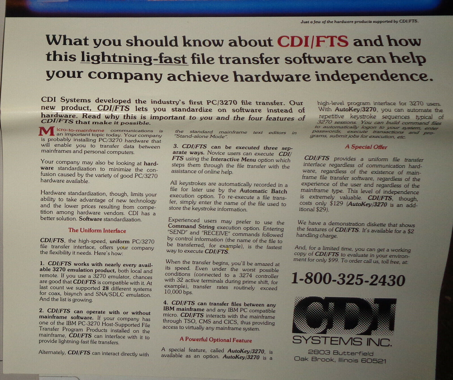 CDI/FTS by CDI Systems. Uniform PC/3270 file transfer interface 1985 Version 3