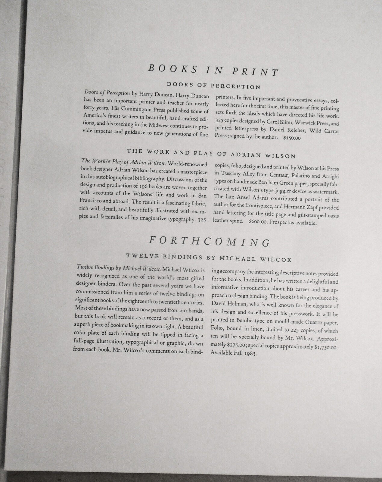 Publisher's Prospectus for Robert Frost And His Printers by Joseph Blumenthal