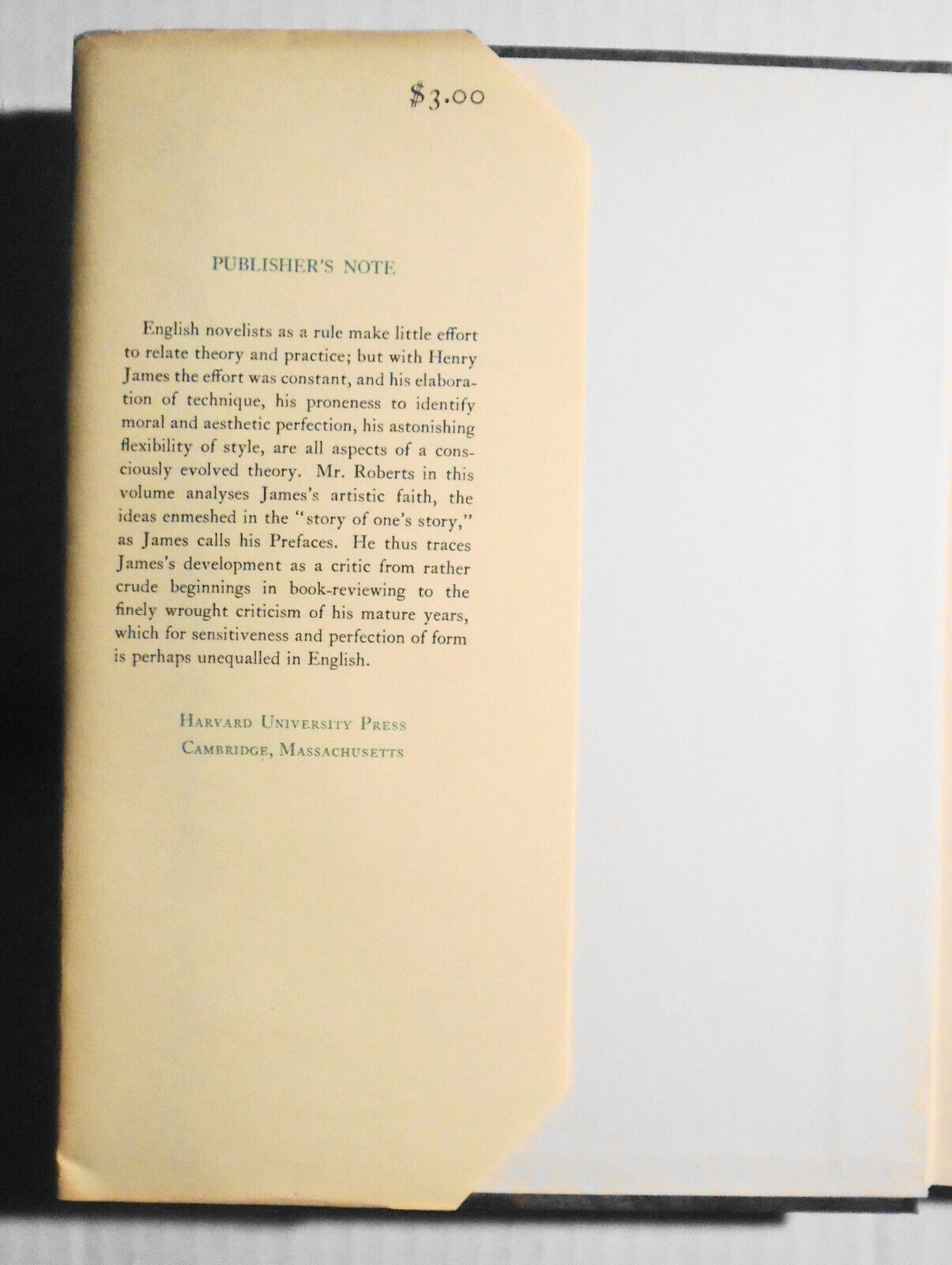 Henry James's Criticism, by Morris Roberts. 1929. First edition. Hardcover/DJ.