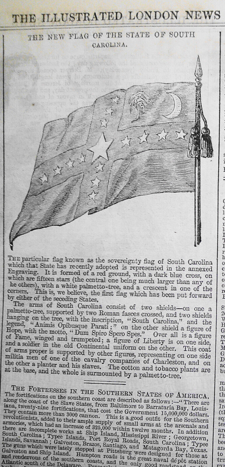 New Flag Of The State of South Carolina - Illustrated London News, Feb. 2, 1861