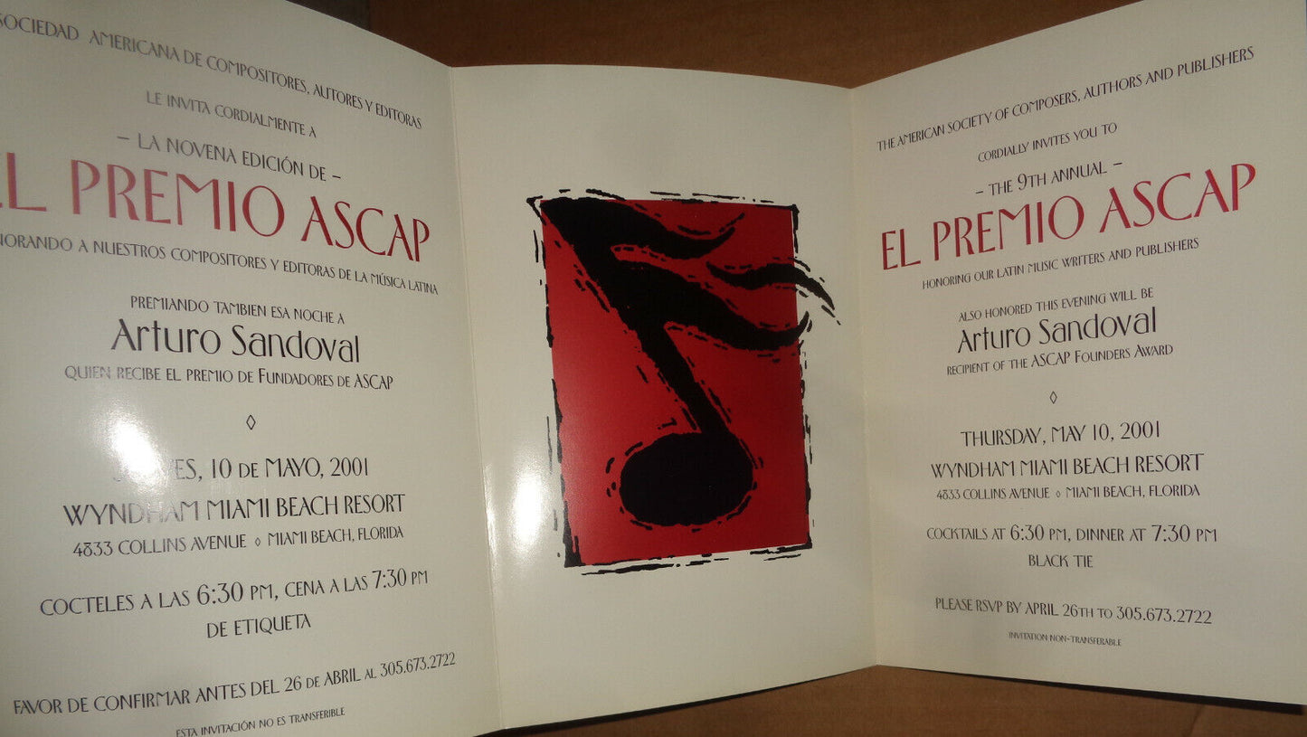 El Premio ASCAP 2001 - Program & Invitation - Omar Alfanno, Arturo Sandoval
