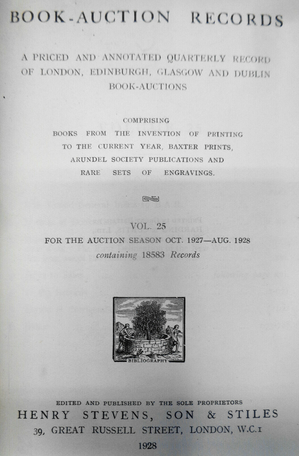 Book auction records, vol. 25, 1927-28. By Henry Stevens, Son & Stiles