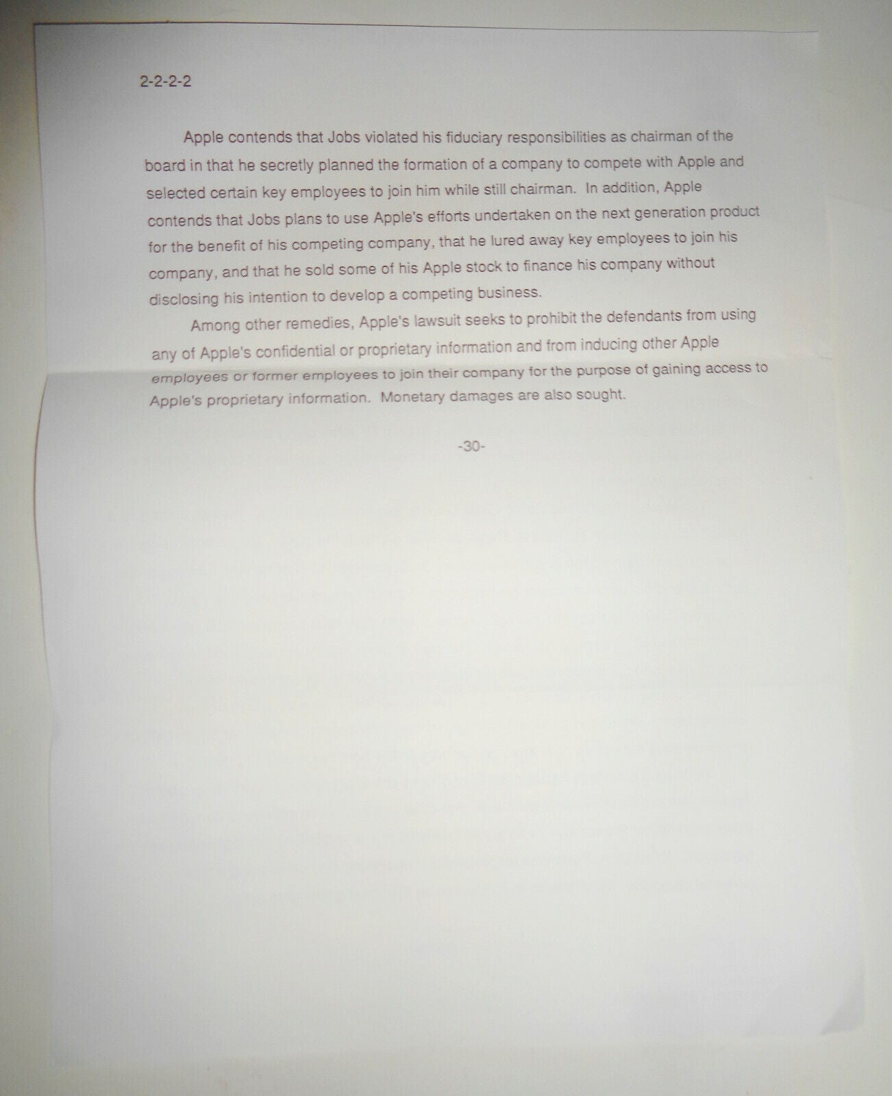 Apple Sues Steve Jobs To Stop Competing Company - Original Press Release 1985