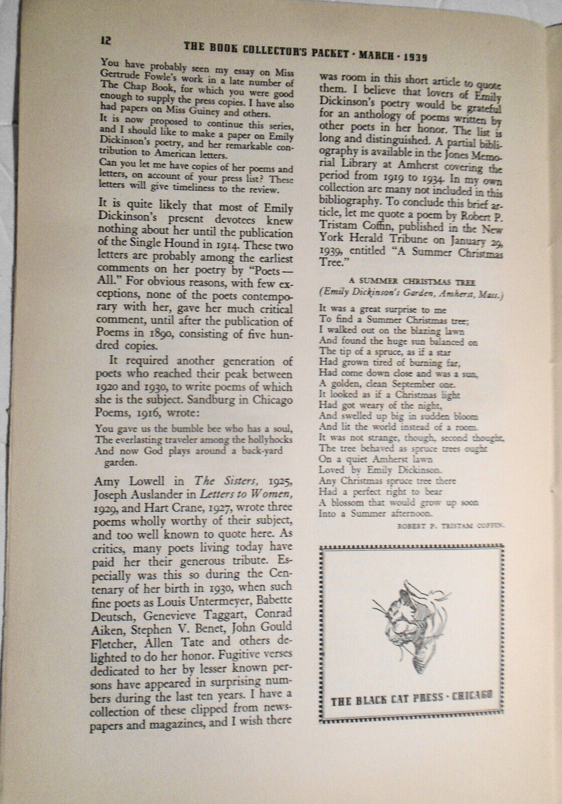 Book Collector's Packet, March 1939 - First Editions of Llewelyn Powys, etc..