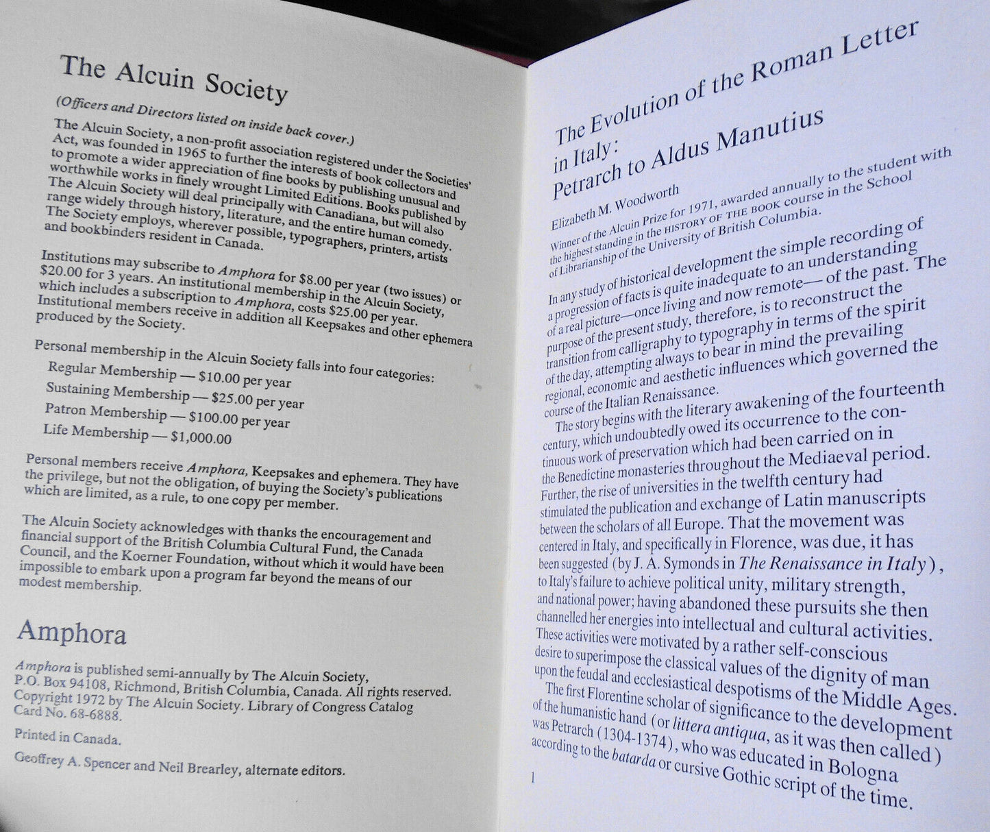Amphora X (Alcuin) Special Christmas Edition 1972: Petrarch To Aldus Manutius