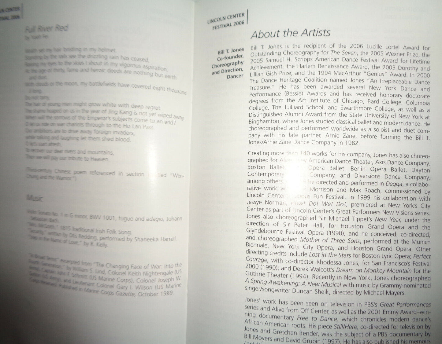 BILL T. JONES / ARNIE ZANE DANCE COMPANY : BLIND DATE - PLAYBILL - JULY 2006