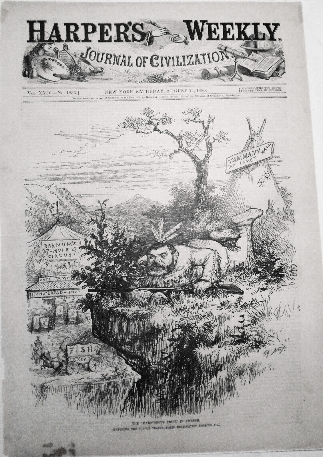 Harper's Weekly, August 14, 1880 - The "Harmonious Tribe" in Ambush by Th. Nast