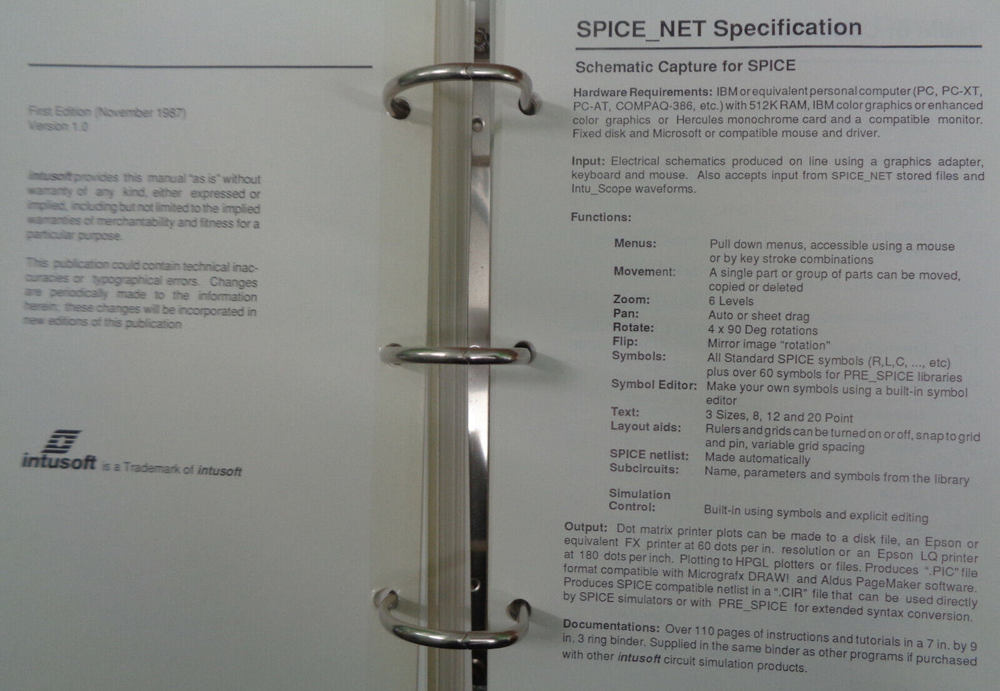 Intusoft PRE_SPICE, IS_SPICE, Intu_Scope, SPICE_NET. Circuit design programs IBM