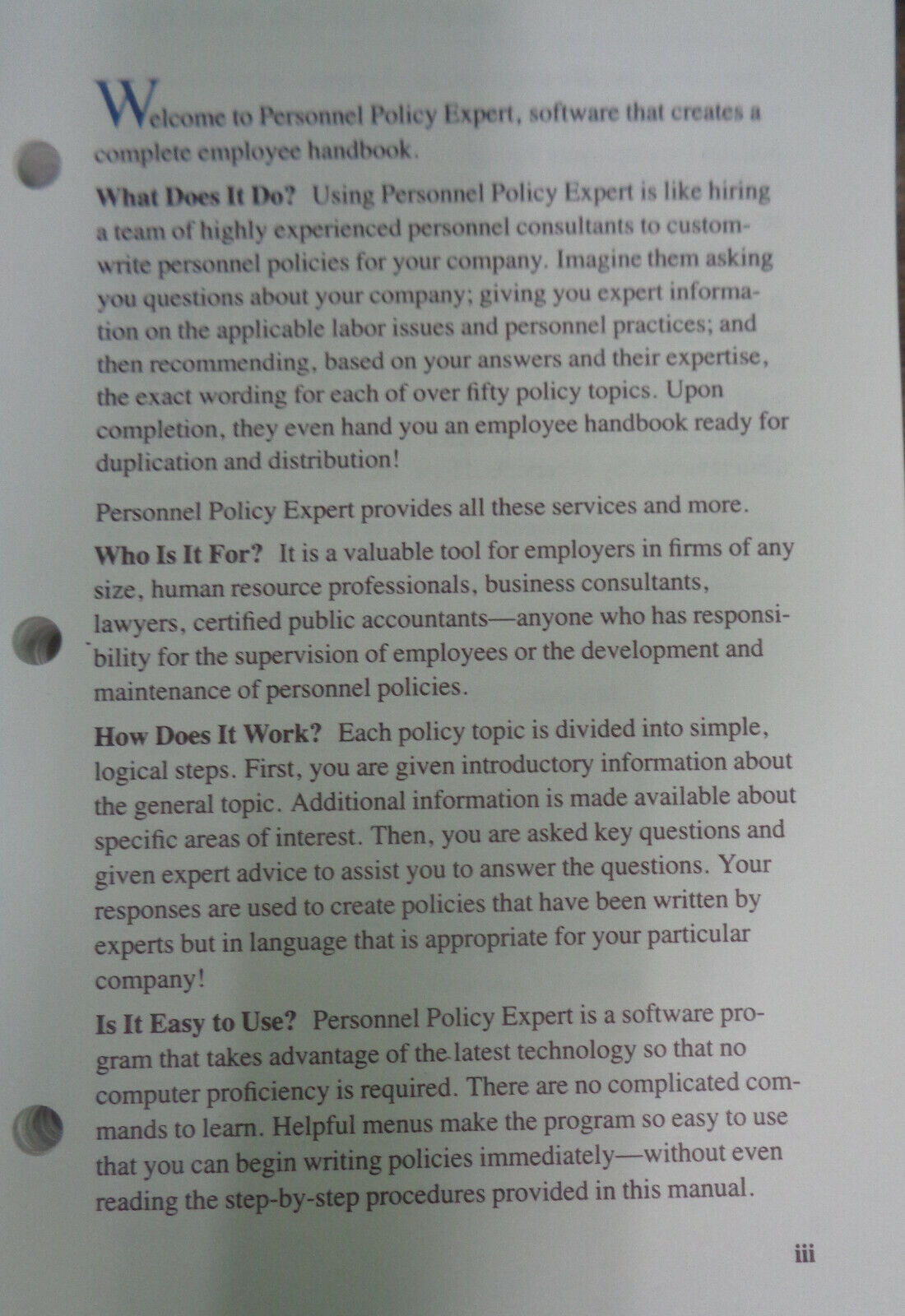 Personnel Policy Expert, by KnowledgePoint 1989. For IBM PCs.