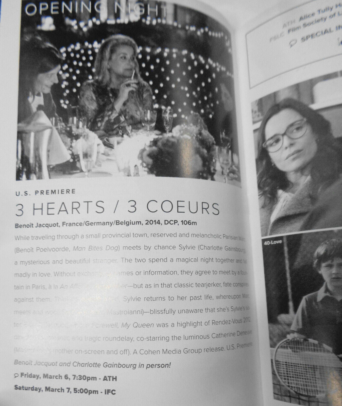 3 Hearts Playbill, Opening Night 20th Anniversary Rendez-vous with French Cinema