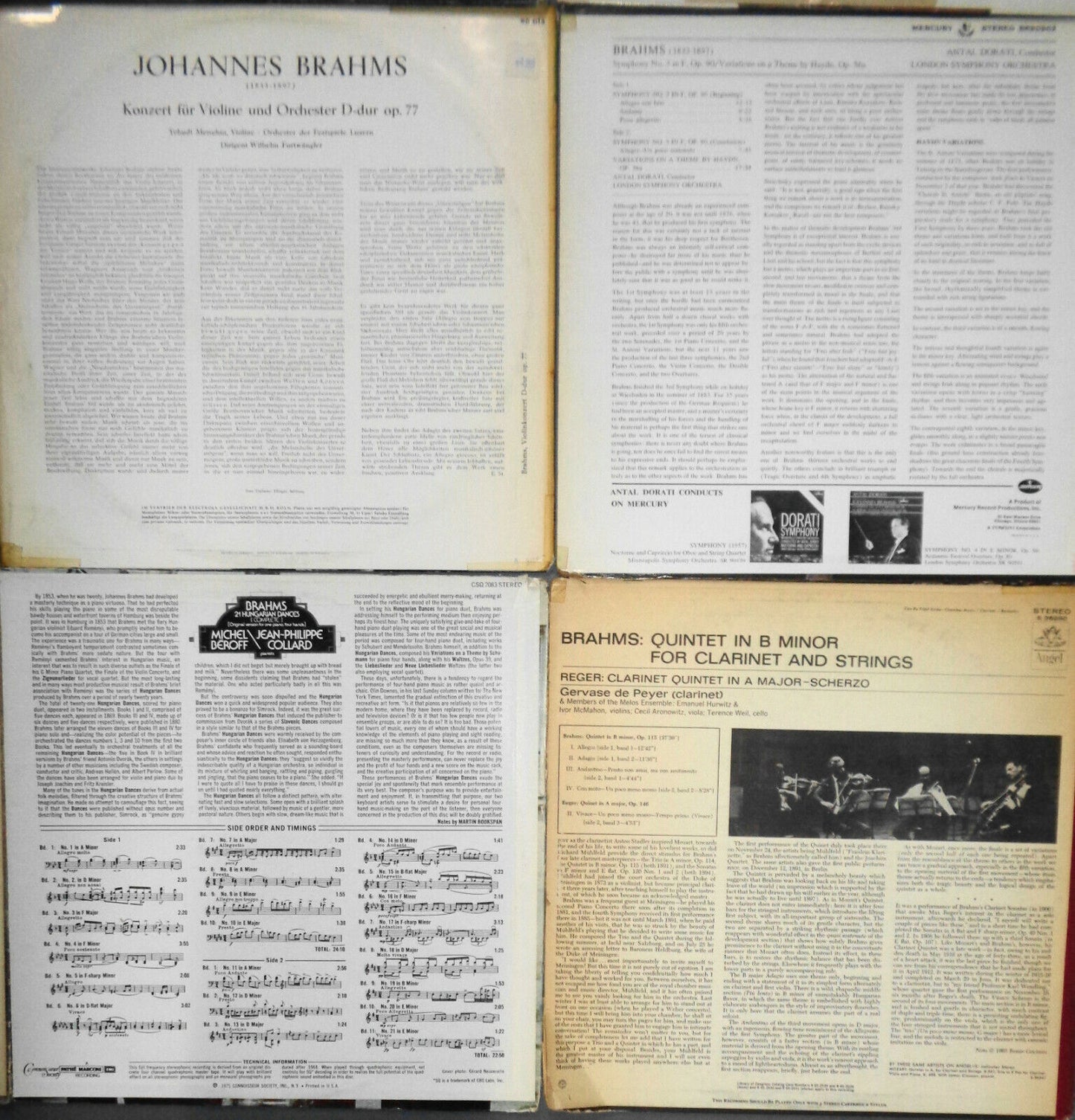 16 Brahms LPs: Bernstein, Milstein, Munch, Szell, Klemperer, Dorati Furtwangler