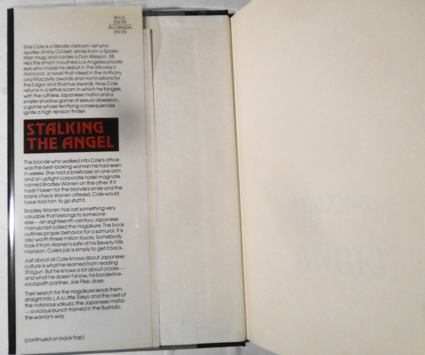 Stalking the Angel, by Robert Crais. SIGNED First Edition, 1989. Fine/Fine.