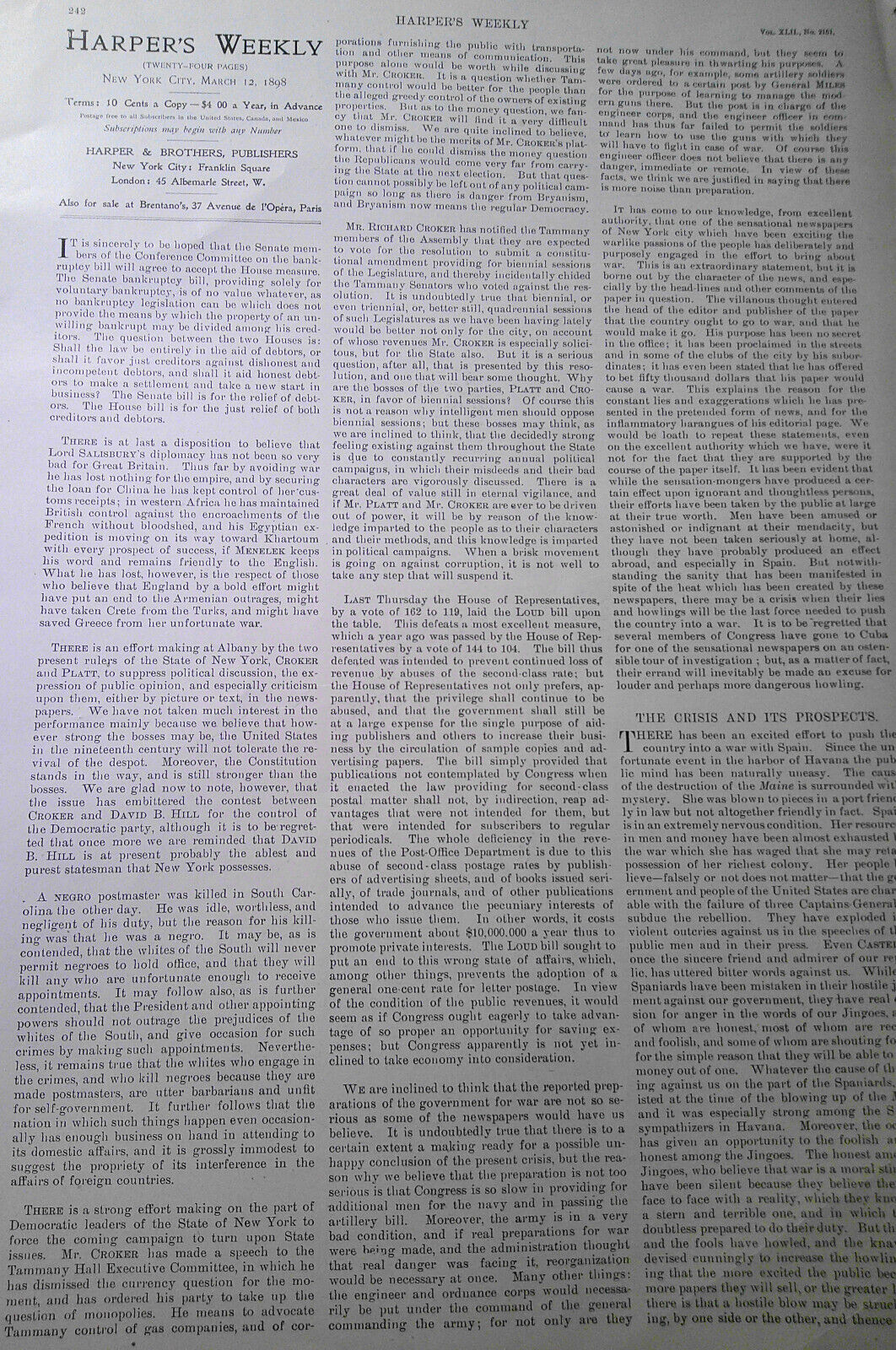 An Example To All Nations, by W. A. Rogers - Harper's Weekly March 12, 1898