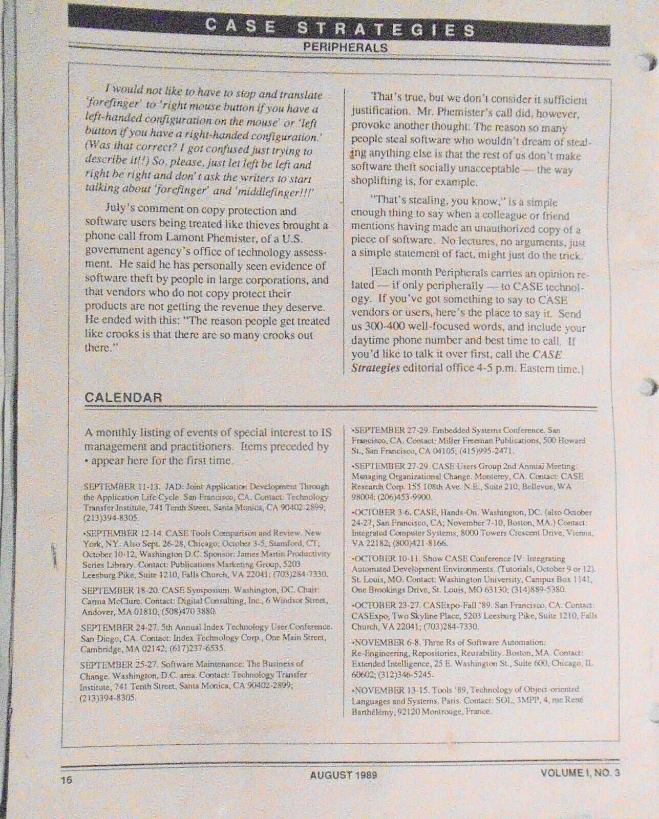 CASE Strategies, August 1989 - Newsletter on Computer Aided Systems Engineering