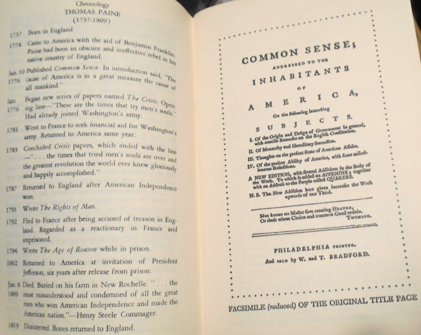 Common Sense, by Thomas Paine. 200th Anniversary. SIGNED by Paul O'Dywer, 1976.
