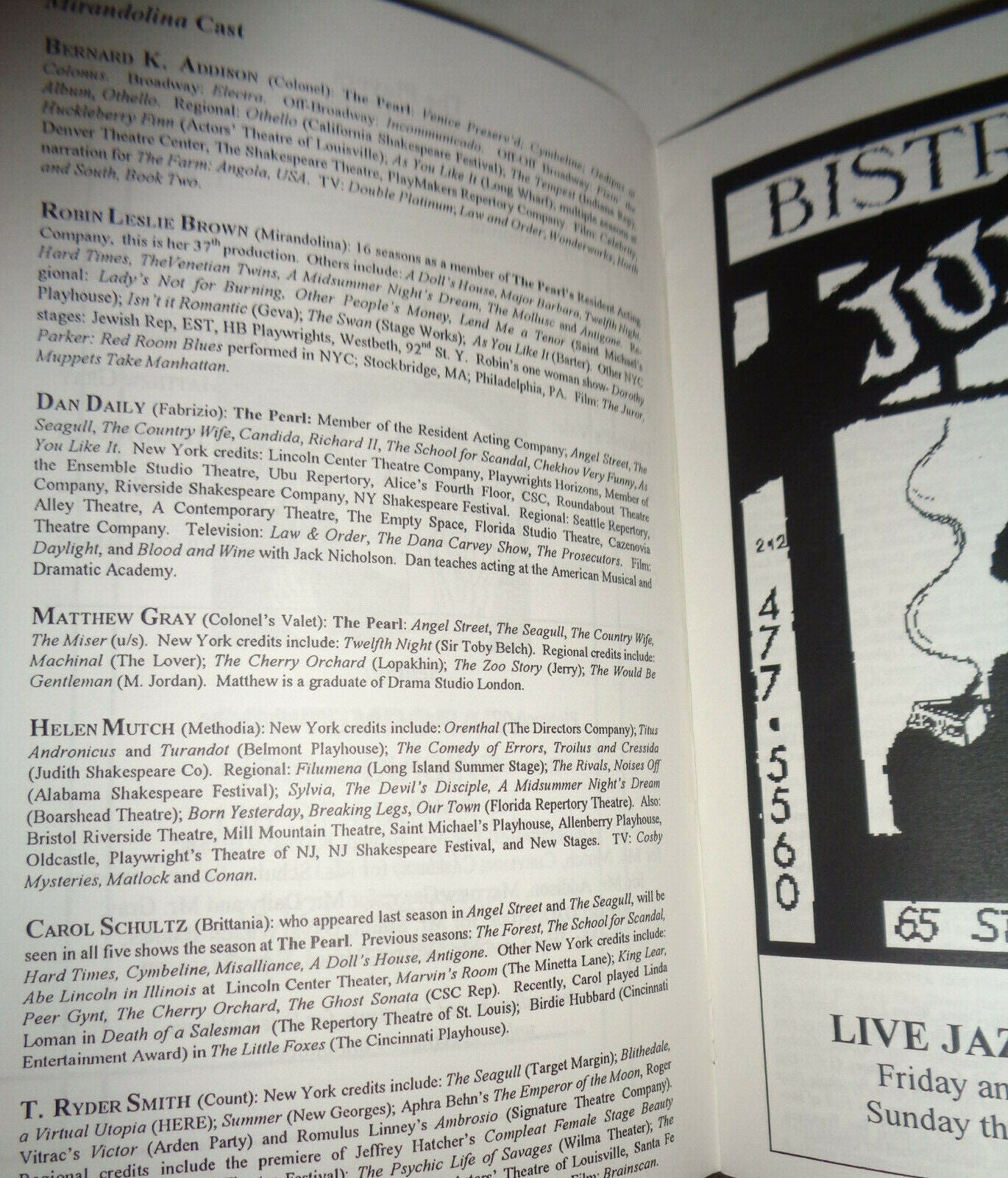 MIRANDOLINA - SOUVENIR PROGRAM - 1999 / 2000 SEASON PEARL THEATRE COMPANY, NYC