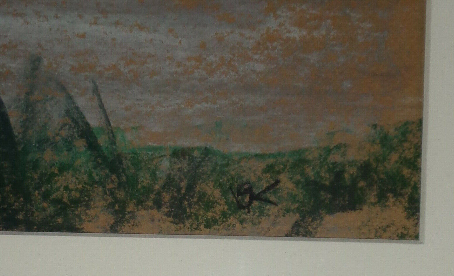 Bo Kass : Landscape with trees - Signed original crayon drawing, framed