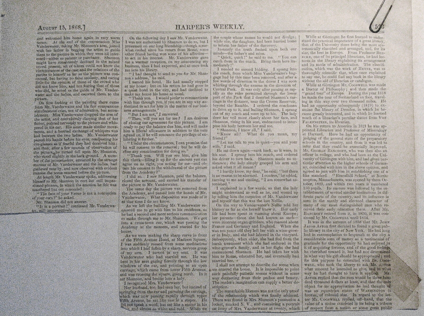 The Shakspearian Memorial Library at Birmingham, England. Harper's Weekly, 1868