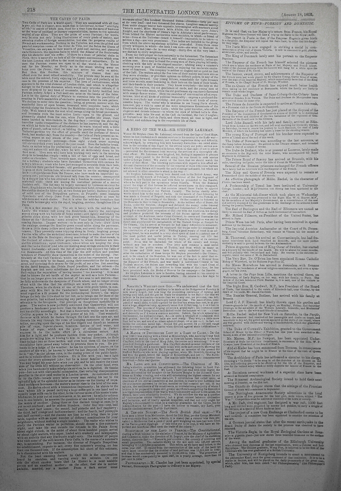 Scenes in Paris - the Boulevard Des Italiens - Illustrated London News, 1855.