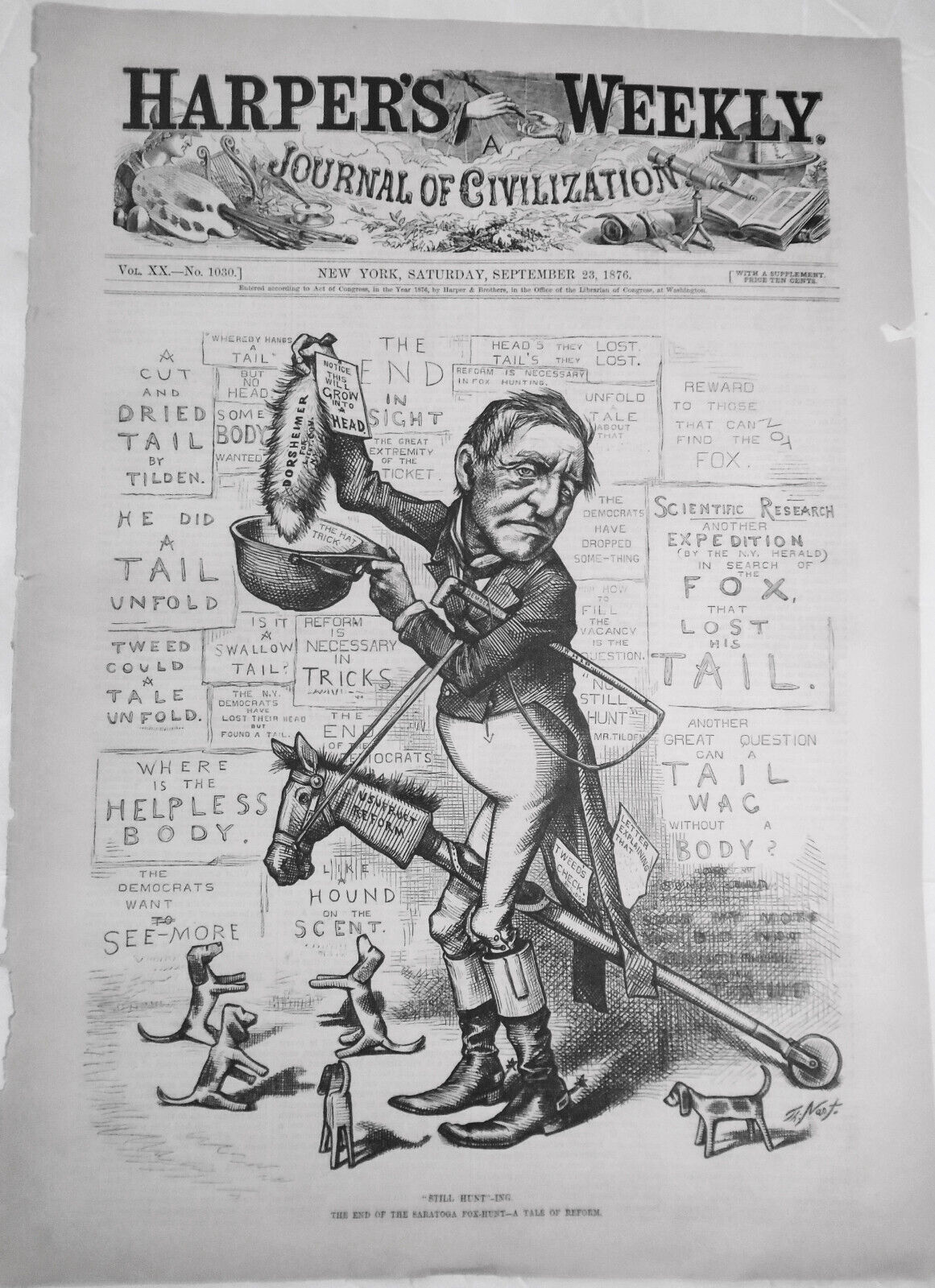 "Still-Hunt"-ing, by Thomas Nast. Harper's Weekly, September 23, 1876 Original