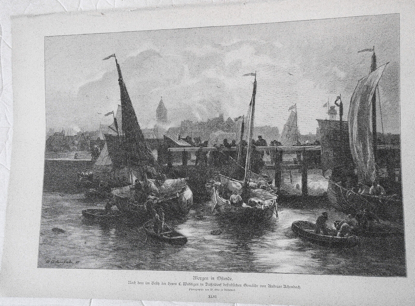 Morgen in Ostende, von Andreas Achenbach - 1886 Original antique print