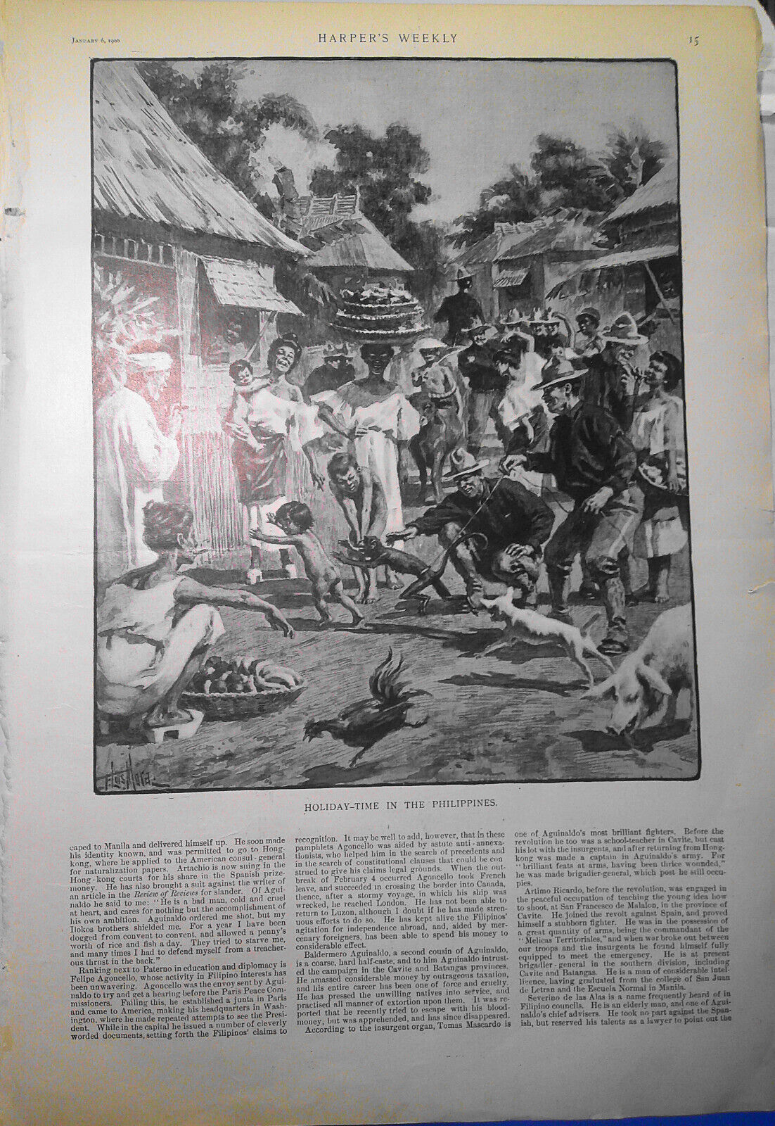 Yaqui Indians attacking a Mexican freight outfit - Harper's Weekly 1900 original