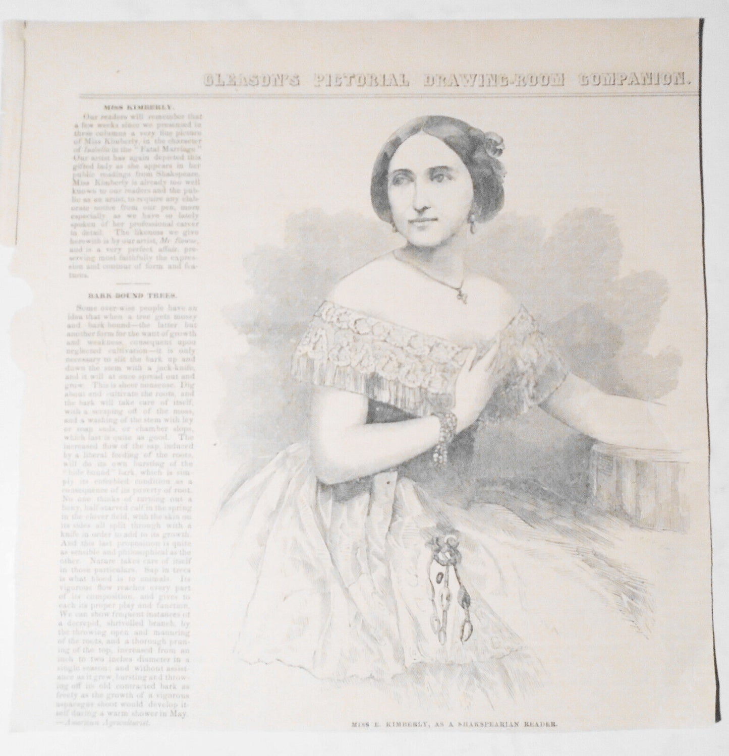 "Miss E. Kimberly, As A Shakspearian Reader" - Gleason's Pictorial, 1852.