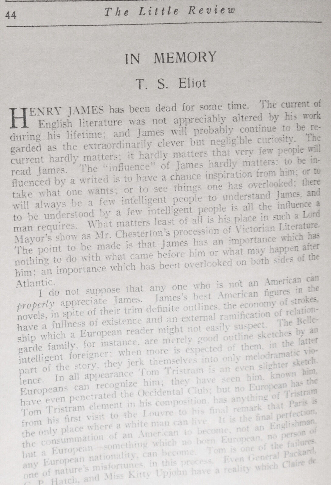 The Little Review, August 1918. Henry James Number, Ezra Pound, T. S. Eliot.