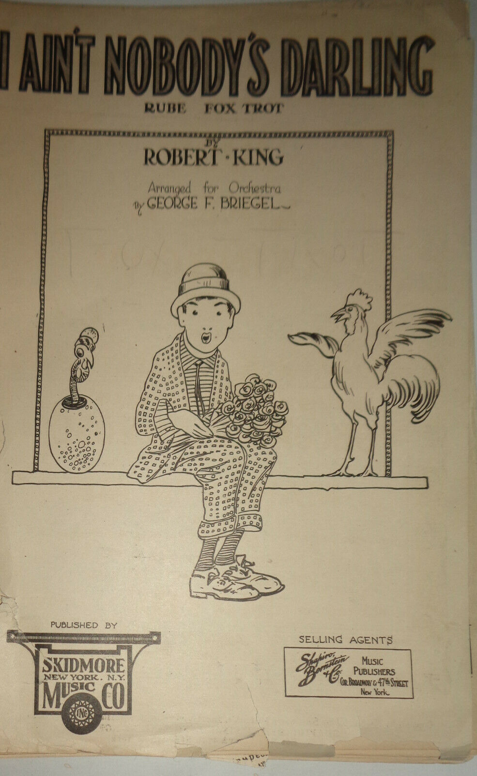 I AIN'T NOBODY'S DARLING - RUBE FOX TROT - 1921 SHEET MUSIC FOR ORCHESTRA