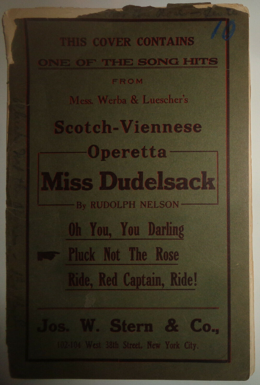 PLUCK NOT THE ROSE WALTZ BALLAD - SHEET MUSIC FOR ORCHESTRA - 1911