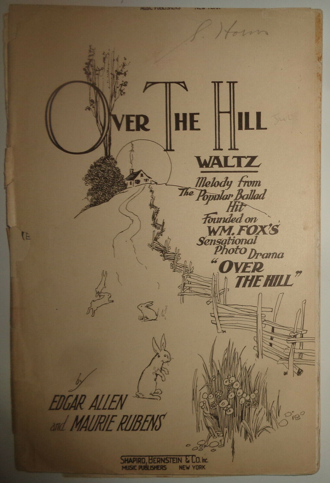 OVER THE HILL - WALTZ - SHEET MUSIC FOR ORCHESTRA - 1921