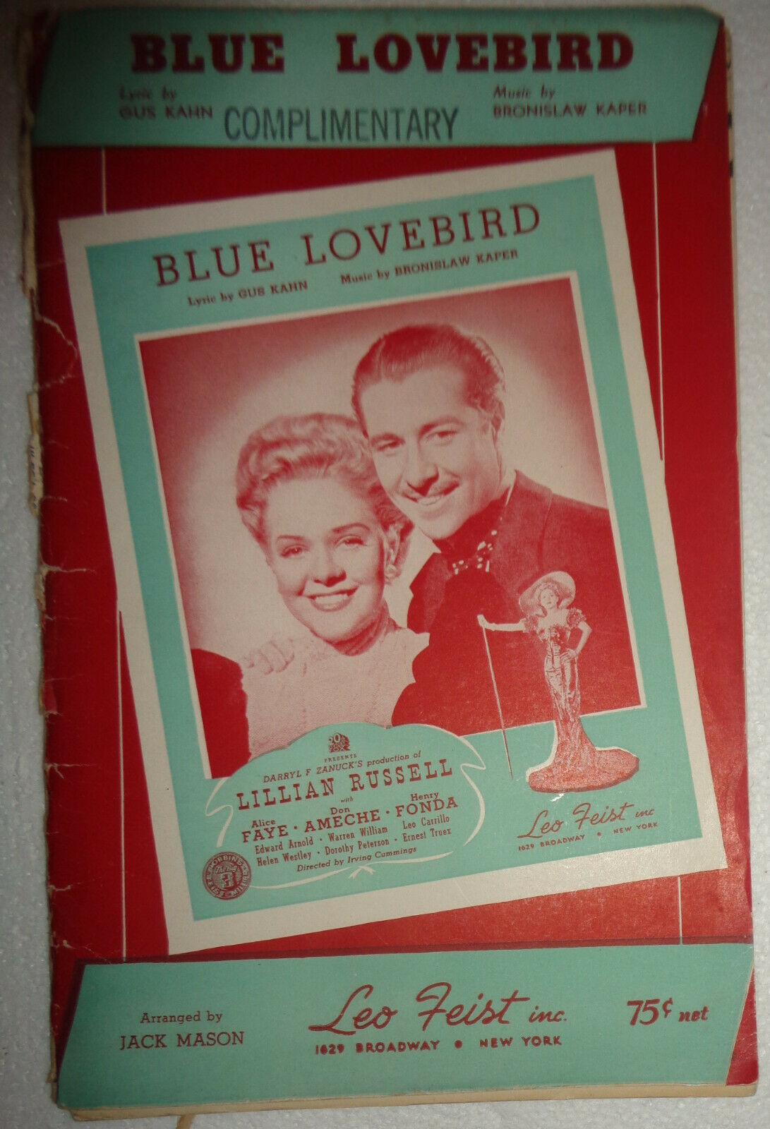 BLUE LOVEBIRD, by Gus Kahn, Bronislaw Kaper - 1940 Sheet music for orchestra