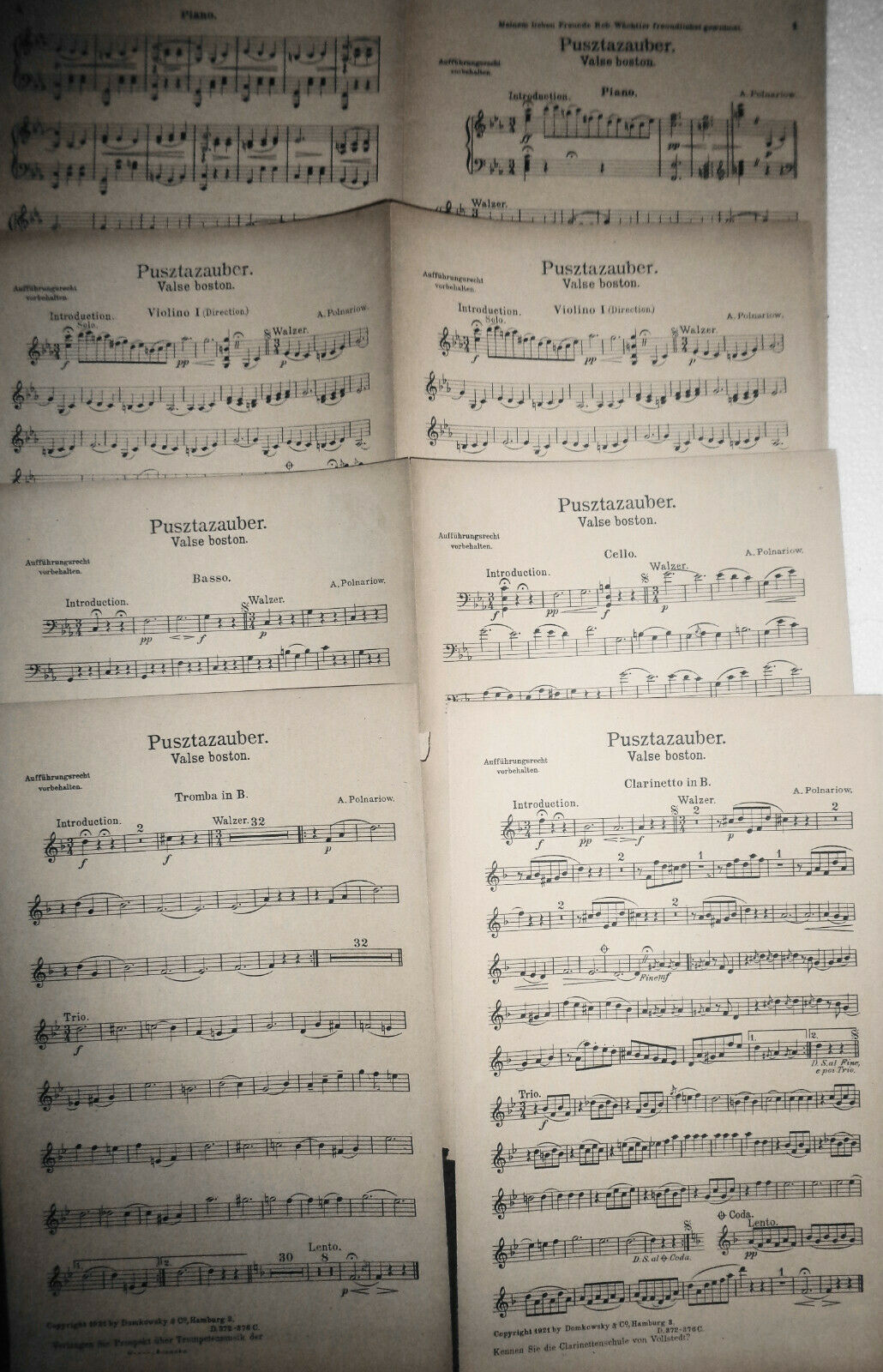 PUSZTAZAUBER - VALSE BOSTON - By A. POLNARIOW. 1921 ORCHESTRA SCORE