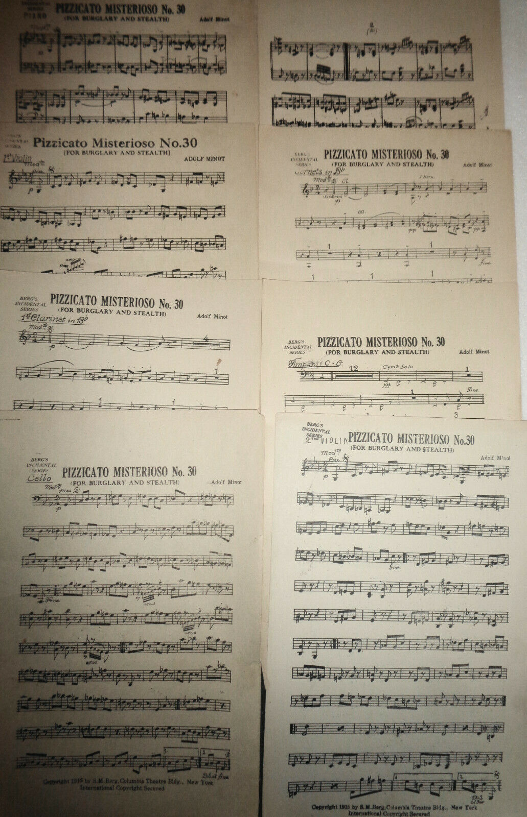 PIZZICATO MISTERIOSO NO. 30 FOR BURGLARY & STEALTH by Adolf Minot 1916 orchestra