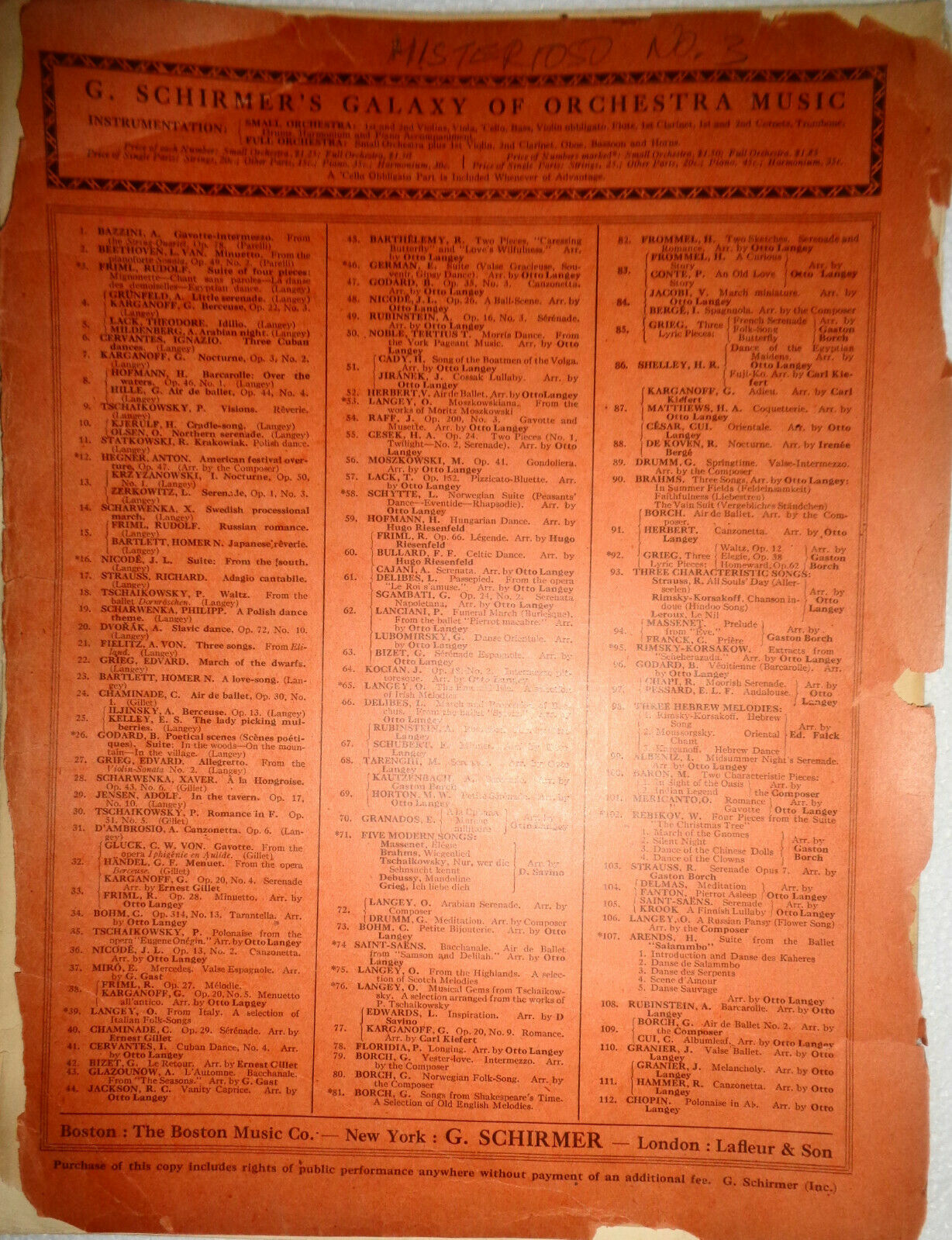 MISTERIOSO NO. 3 - EXTREME TENSION, ANXIETY..., by J Andino. 1915 for orchestra