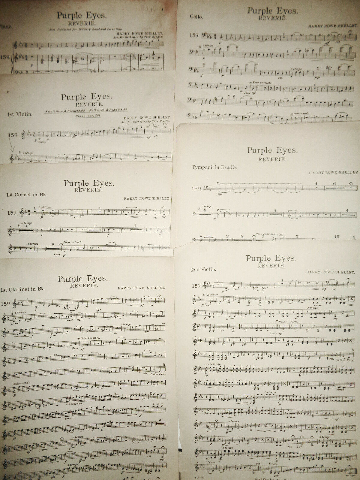 PURPLE EYES REVERIE, by Harry Rowe Shelley. 1904 - music score for orchestra
