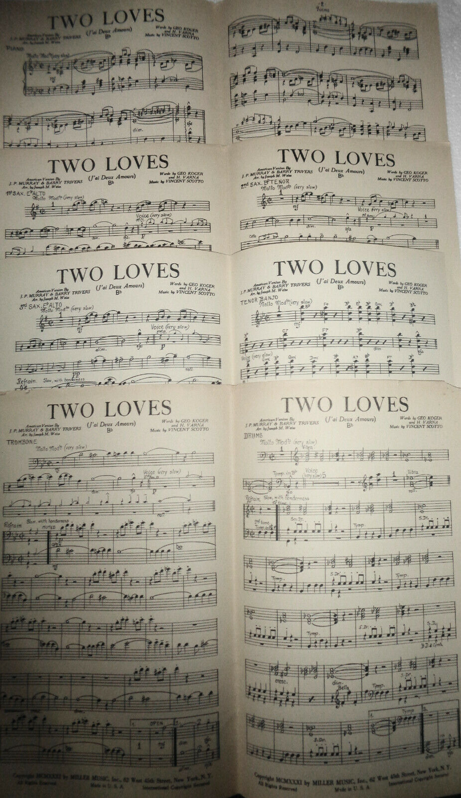 Two loves (J'ai deux amours), by Geo. Koger & H. Varna - 1931 for orchestra