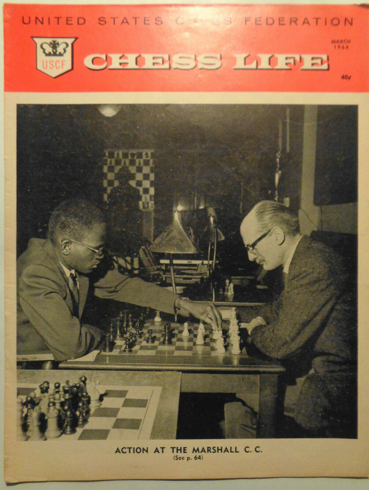 Chess Life, March 1964 - Bobby Fischer on Tour, Marshall Club NYC, etc..