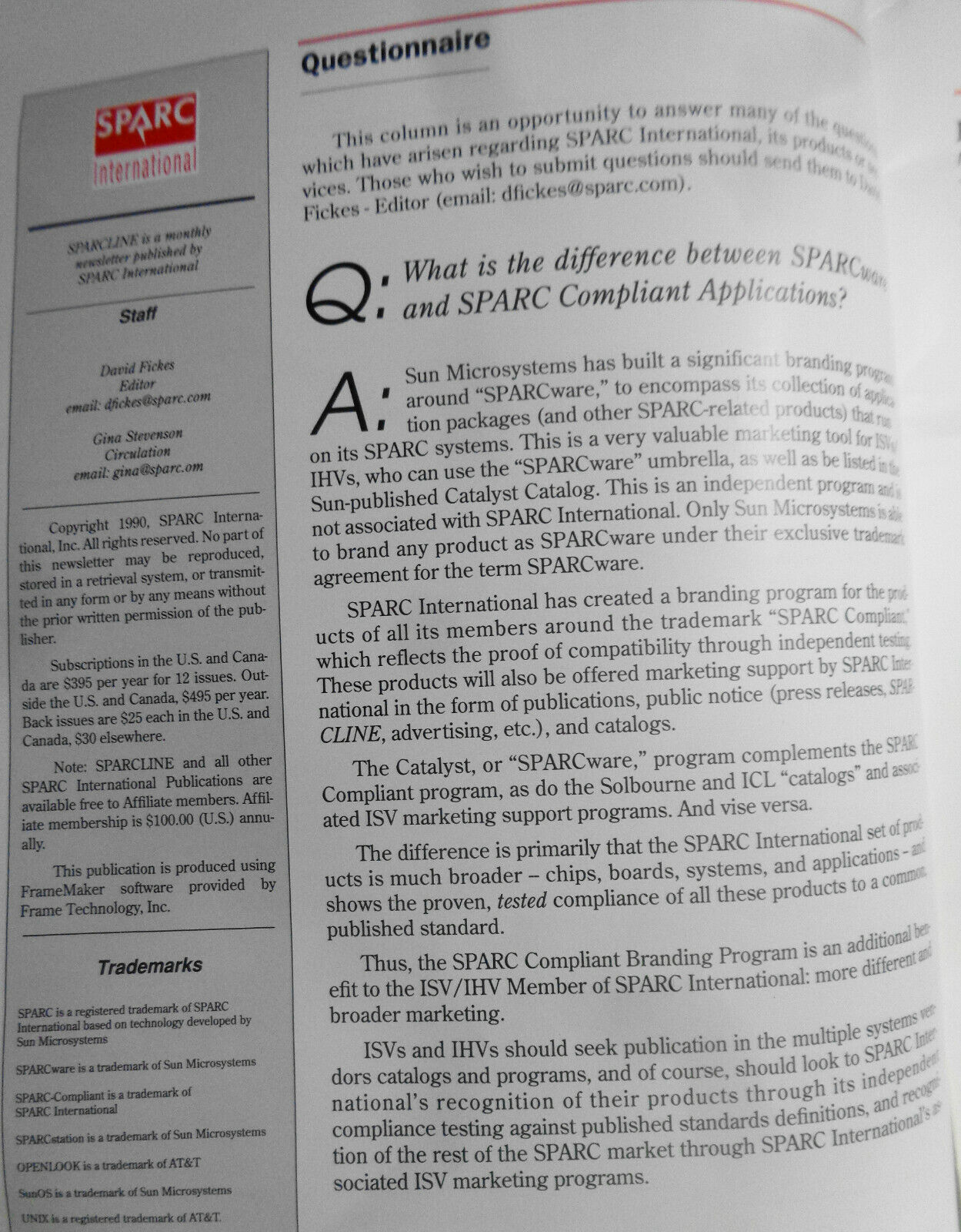 SPARC-Line, October 1990 - SPARC International Monthly Newsletter
