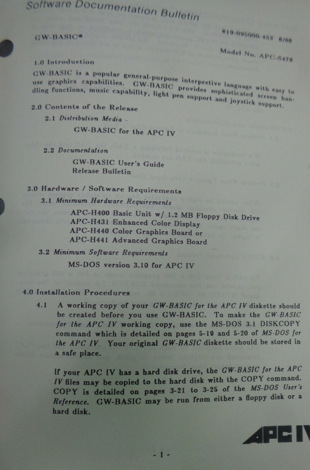 1986 NEC APC IV : GW Basic & MS-DOS User's Guides Version 3.1 + 3 Disks