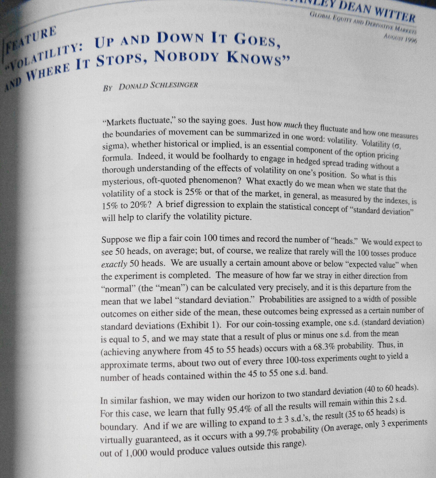 GLOBAL EQUITY AND DERIVATIVE MARKETS RISK - by Morgan Stanley Dean Witter, 1998